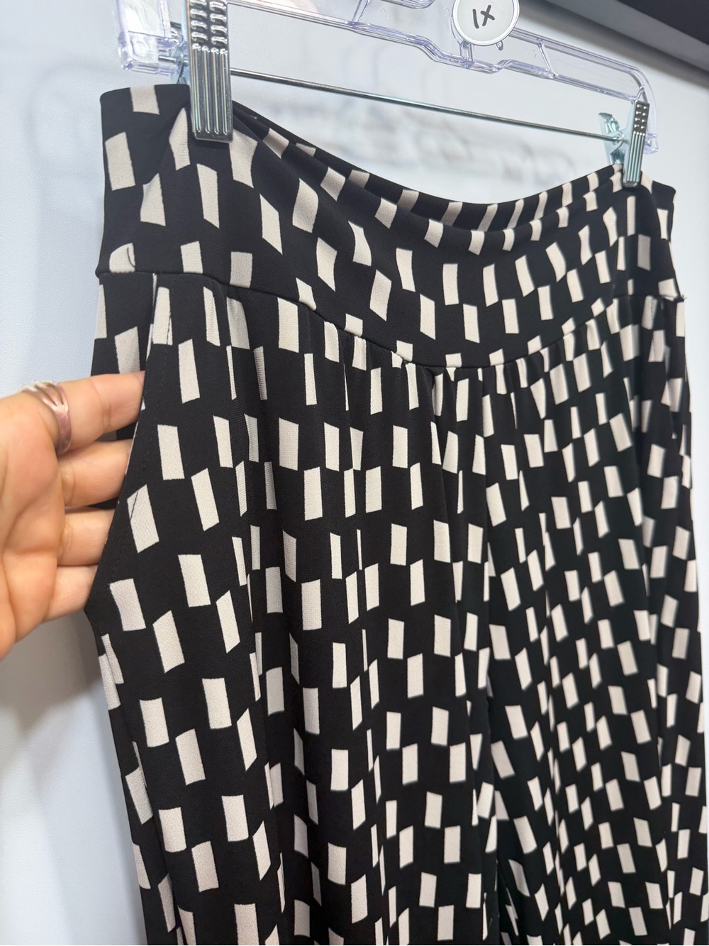 Clara Sun Woo Black & White Geometric Wide Leg Pants 1X Made in USA - Picture 7 of 11